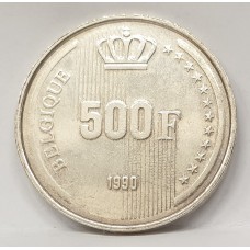 BELGIUM 1990 . FIVE HUNDRED 500 FRANCS COIN . RARE FRENCH LEGEND . KING BAUDOUIN 60TH